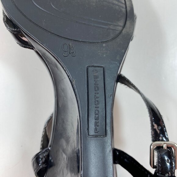 Predictions Womens Black Patent Leather T-Strap Wedge Heel Sandals Bow Size 9.5 - Picture 13 of 14